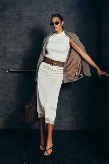 Cleo Lace Trim Midi Skirt in Cream