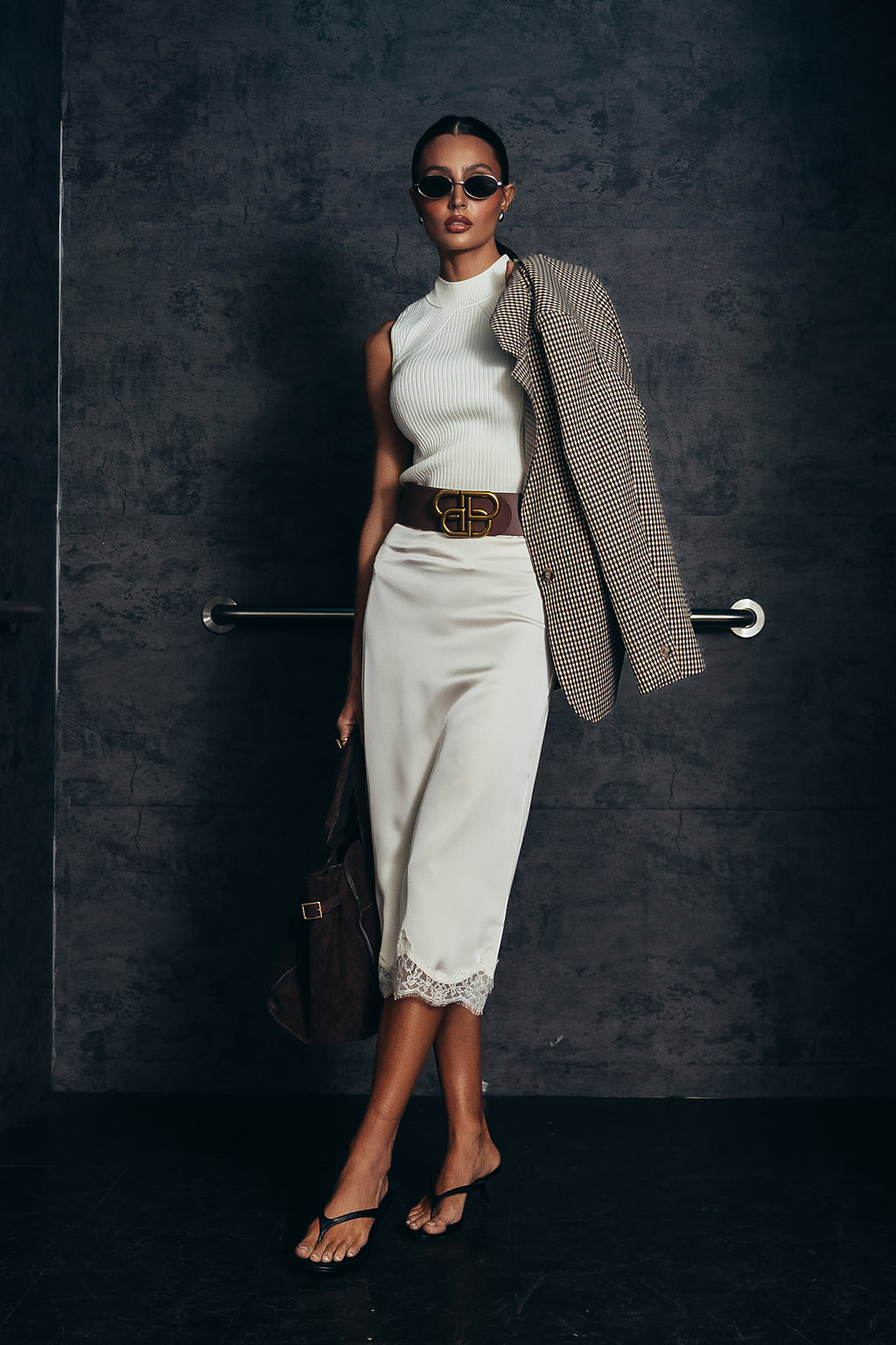 Cleo Lace Trim Midi Skirt in Cream