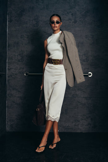 Cleo Lace Trim Midi Skirt in Cream