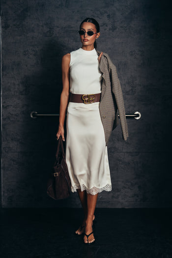 Cleo Lace Trim Midi Skirt in Cream
