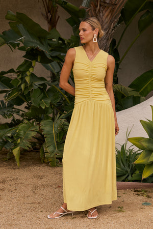 Kandi Ruched Maxi Dress in Yellow