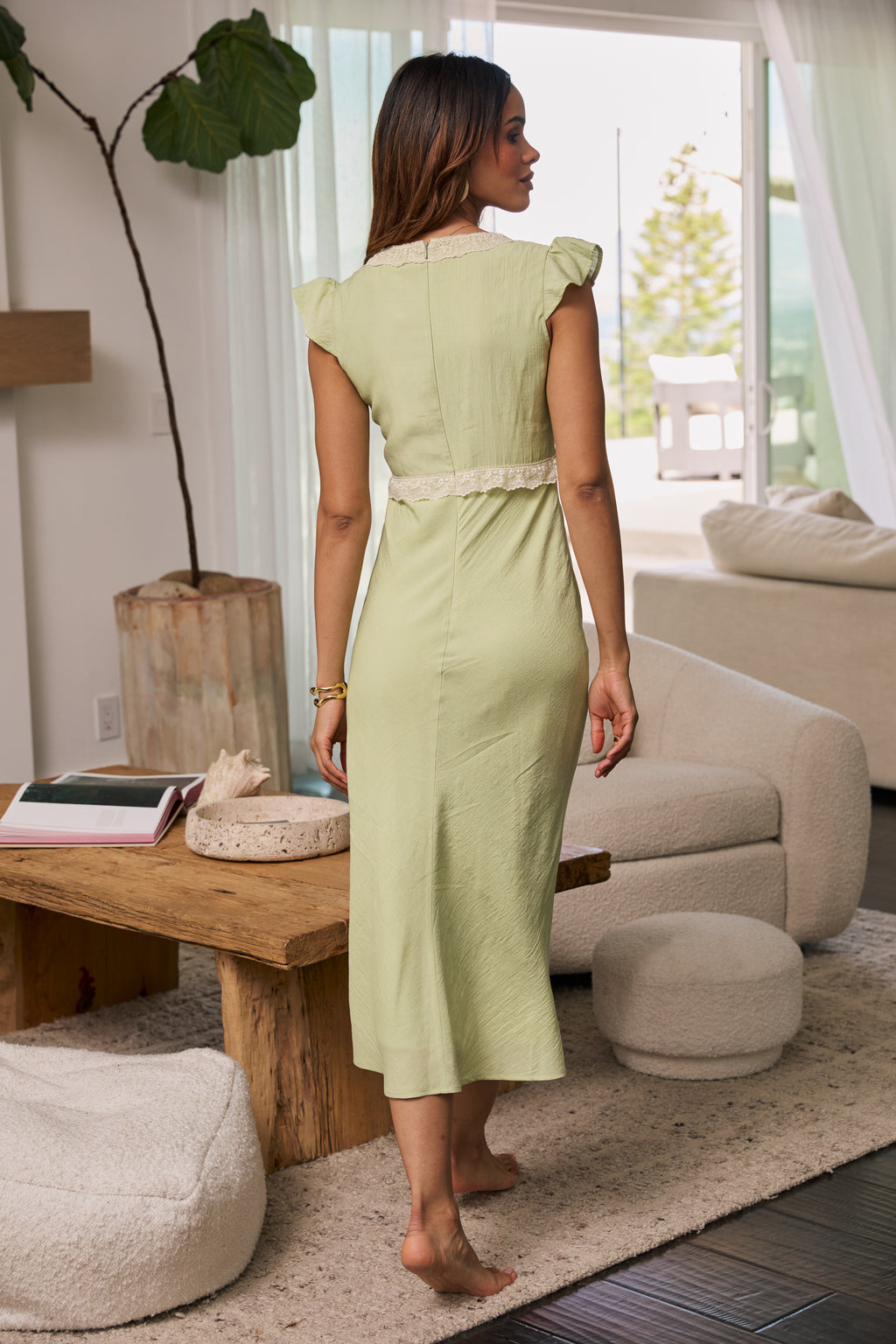 Jessica Lace Trim Maxi Dress in Green Jessica Lace Trim Maxi Dress in Green