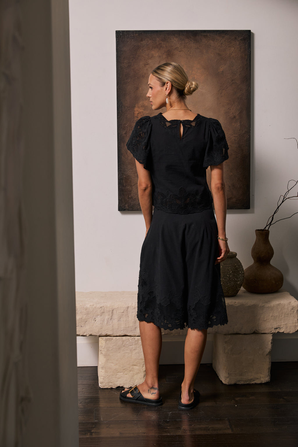 Molly Embroidered Shorts in Black