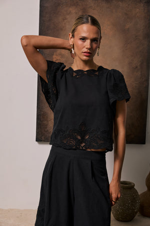 Molly Embroidered Top in Black