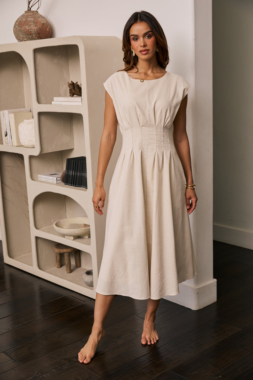 Matilda Pleated Maxi Dress in Oatmeal