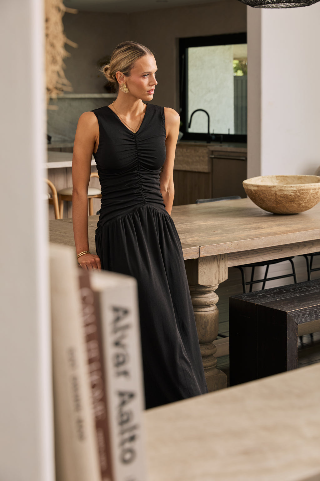 Kandi Ruched Maxi Dress in Black Kandi Ruched Maxi Dress in Black