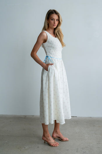 Kammie Smocked Midi Dress in Cream