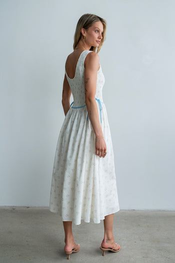 Kammie Smocked Midi Dress in Cream