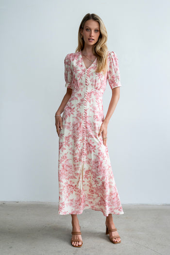 Lia Floral Midi Dress in Pink