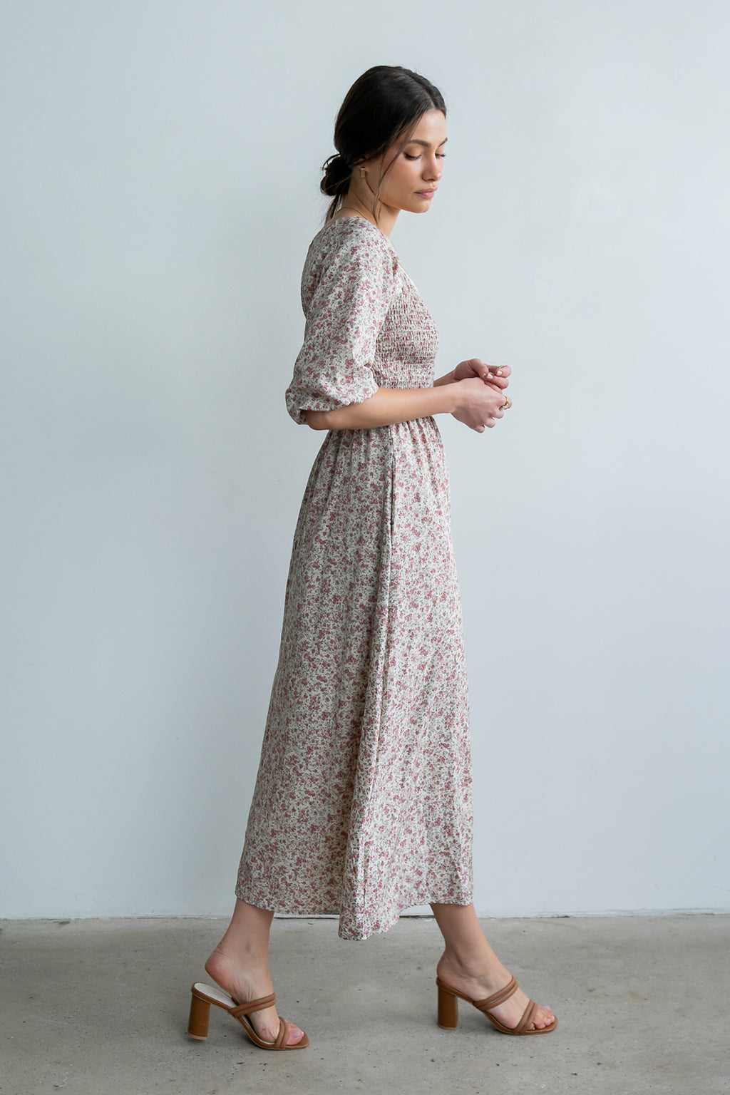 smocked maxi dress with sleeves Baltic Born Womens Southampton Smocked Maxi Dress | Jade Blossom