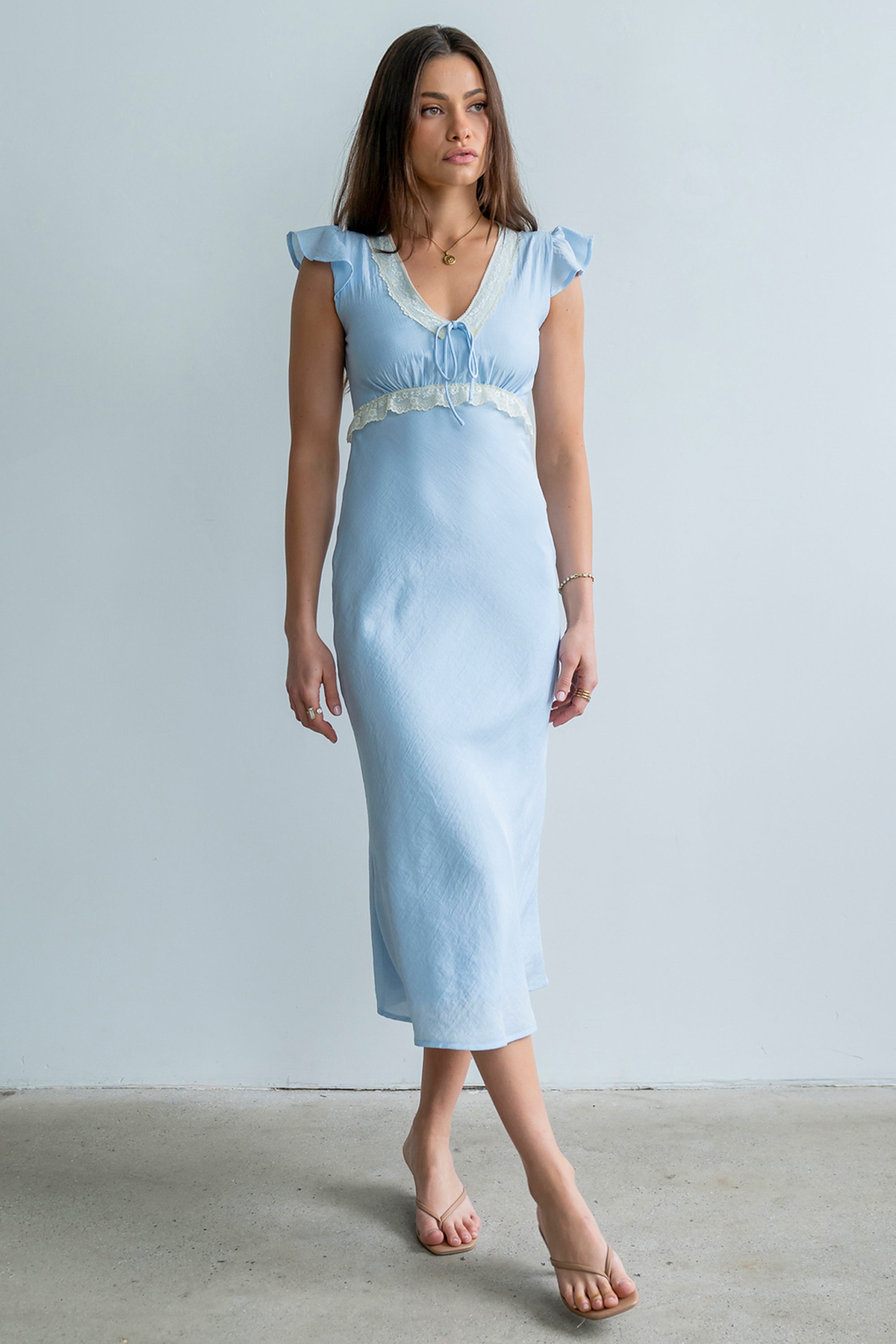 böhme Jessica Lace Trim Maxi Dress in Blue