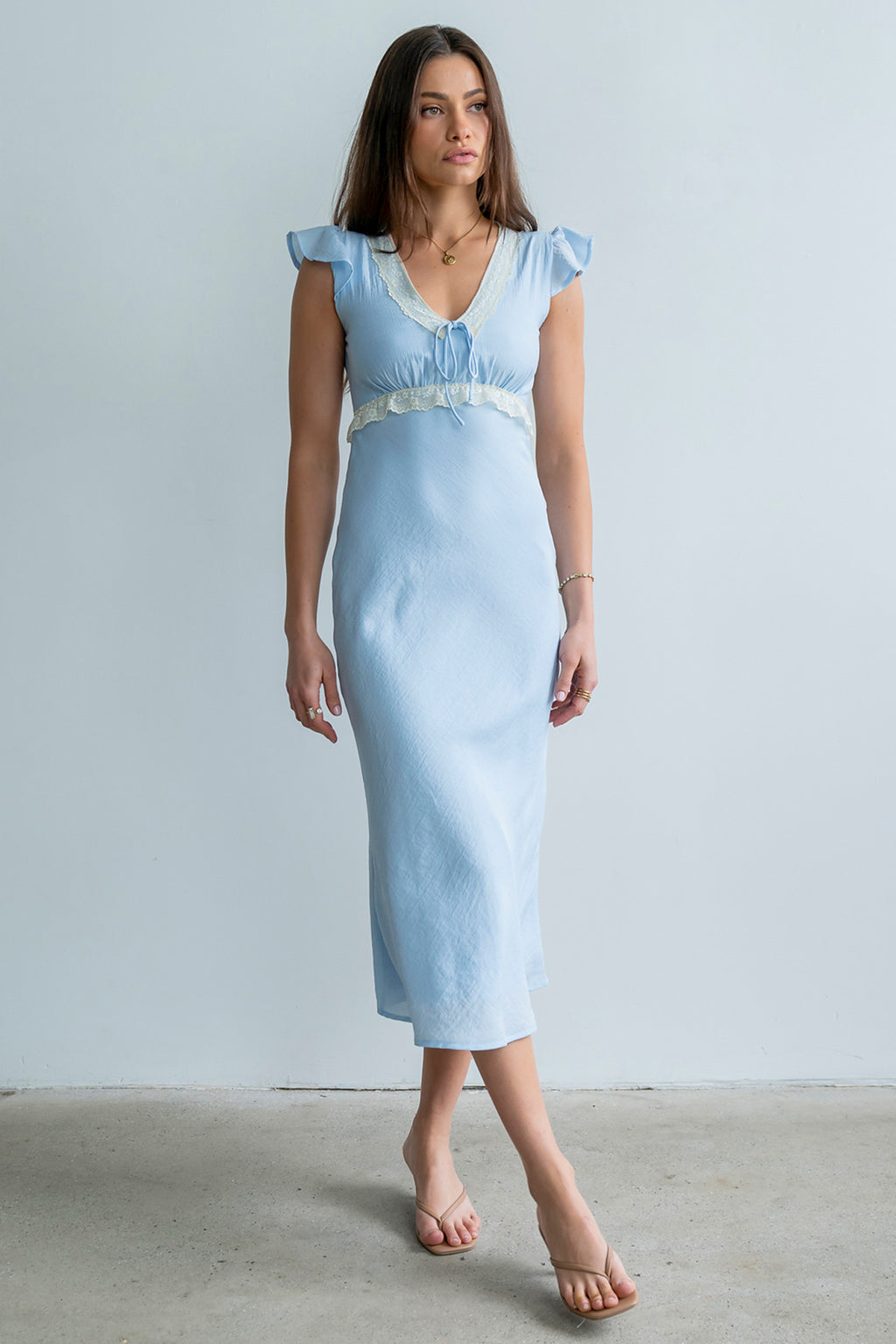 bhme Jessica Lace Trim Maxi Dress in Blue - Size Large, Nylon/Spandex bhme Jessica Lace Trim Maxi Dress in Blue - Size Large, Nylon/Spandex