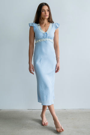 Jessica Lace Trim Maxi Dress in Blue