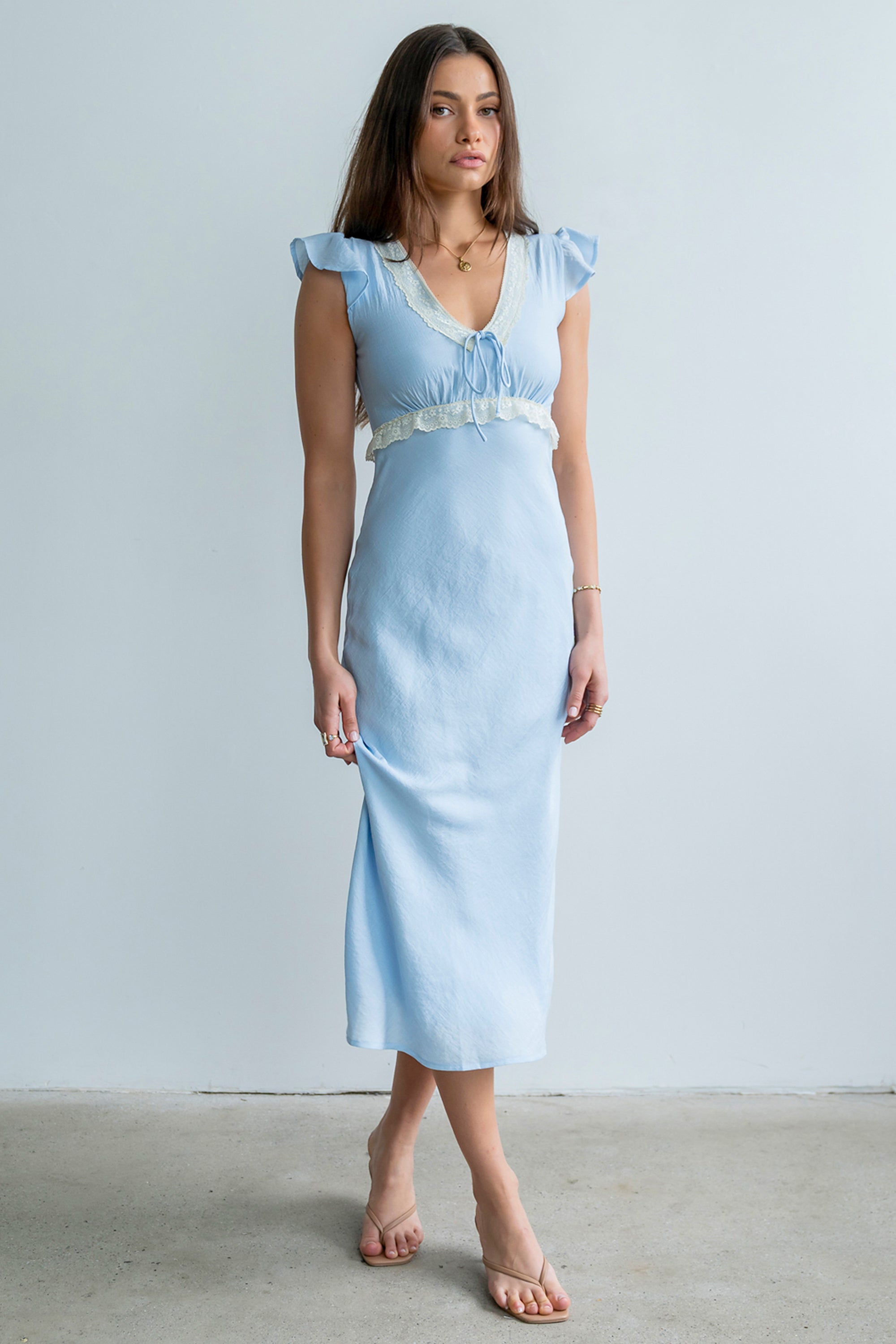 ankle length blue dress Light Blue Tulle Ankle Length Prom Dress main image 1