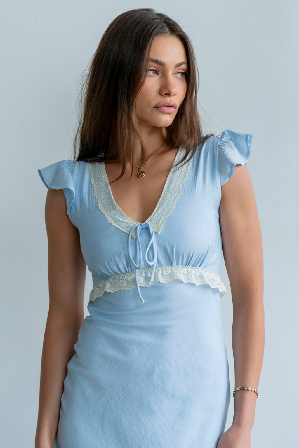 bhme Jessica Lace Trim Maxi Dress in Blue - Size Large, Nylon/Spandex bhme Jessica Lace Trim Maxi Dress in Blue - Size Large, Nylon/Spandex