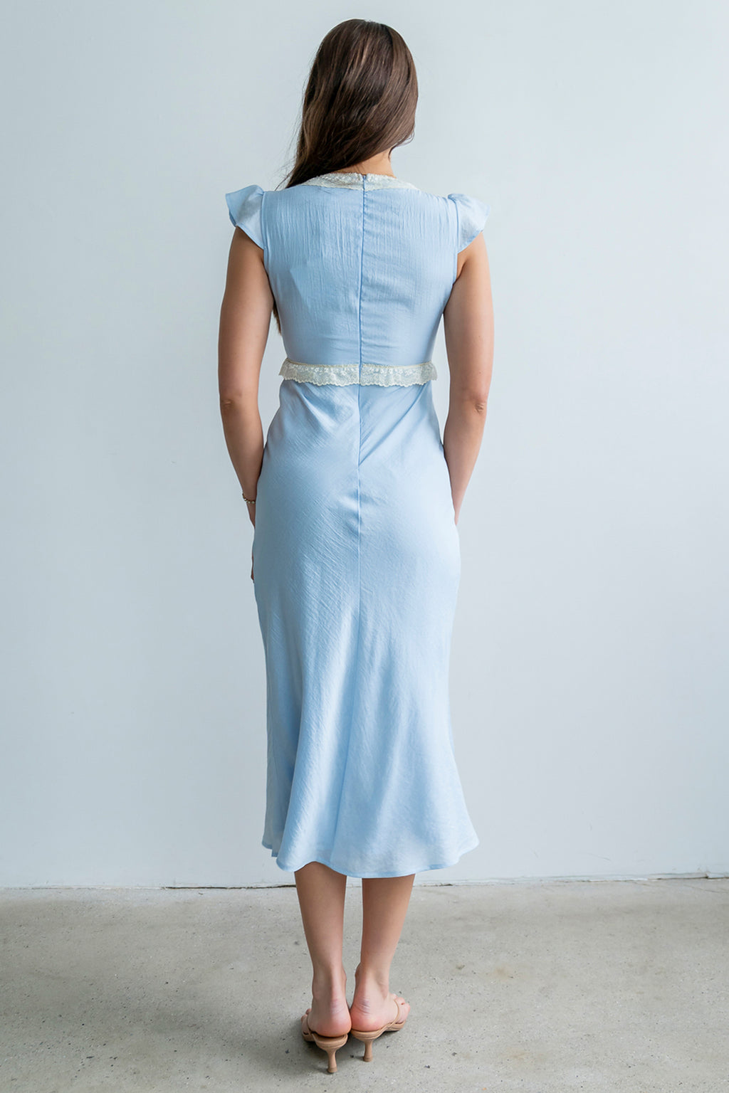 Jessica Lace Trim Maxi Dress in Blue