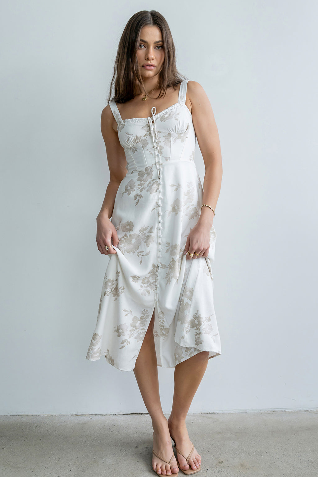 böhme Brandy Floral Midi Dress in White
