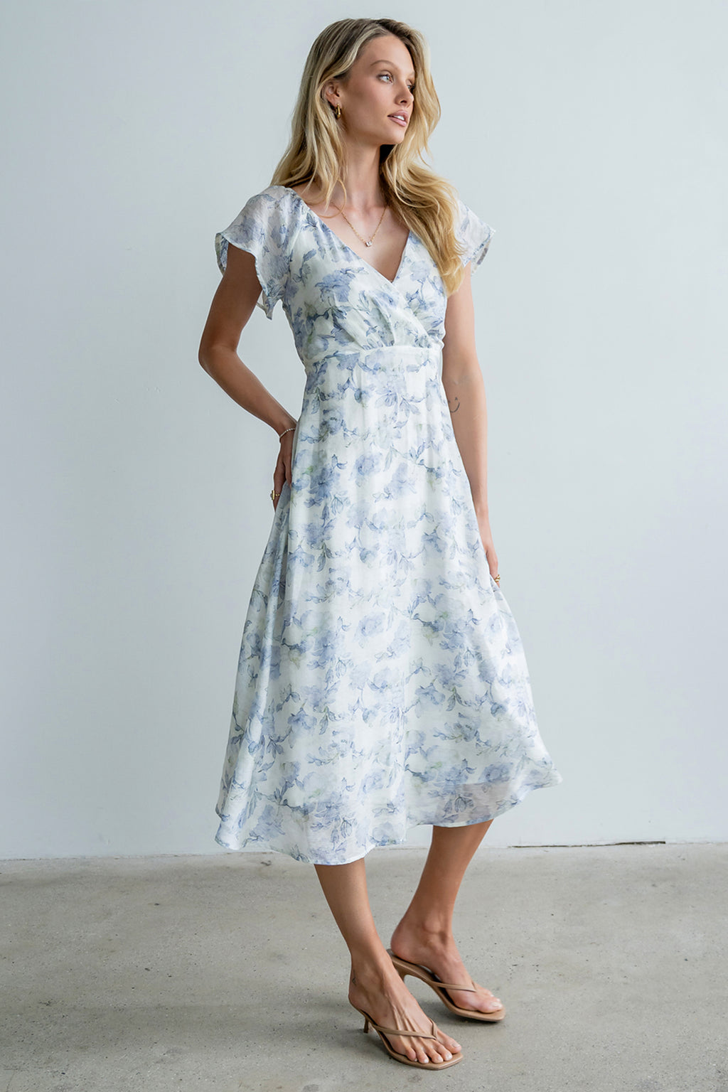 böhme Andie Floral Midi Dress in Ivory