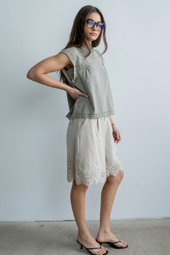 Mazie Lace Trim Shorts in Tan