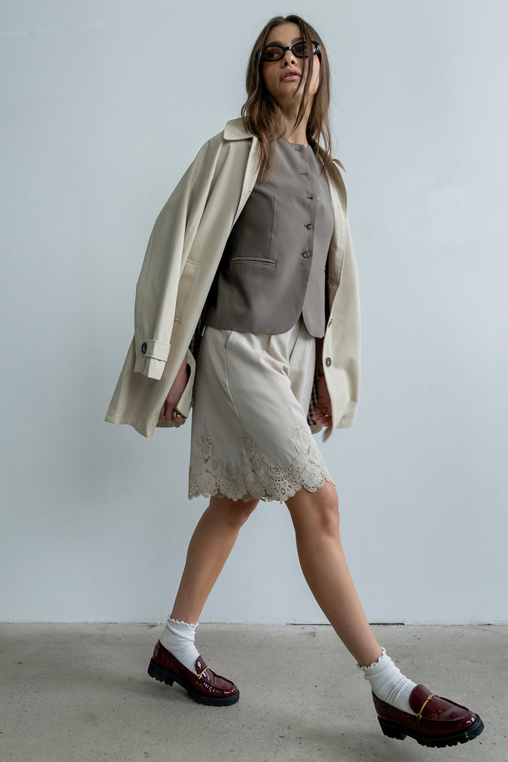 Mazie Lace Trim Shorts in Tan