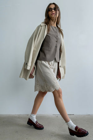 Mazie Lace Trim Shorts in Tan