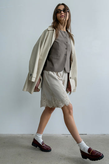 Mazie Lace Trim Shorts in Tan