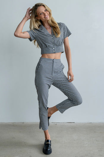 Madie Gingham Button Up in Black