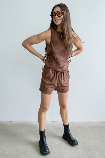 Rudy Embroidered Shorts in Brown