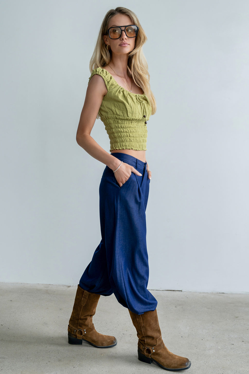 Morgan Smocked Top in Green