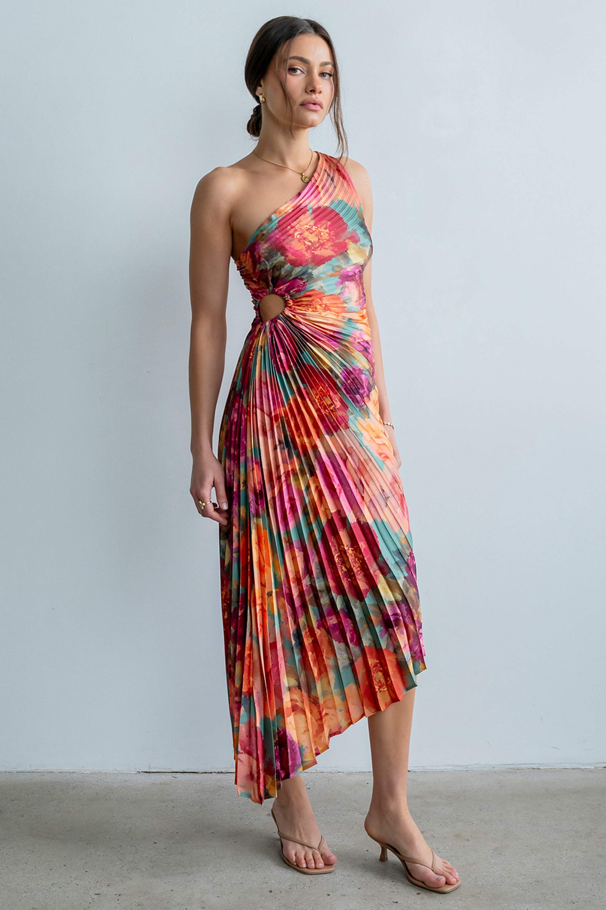 Asymmetrical Pleated Maxi Dress in Multi - FINAL SALE