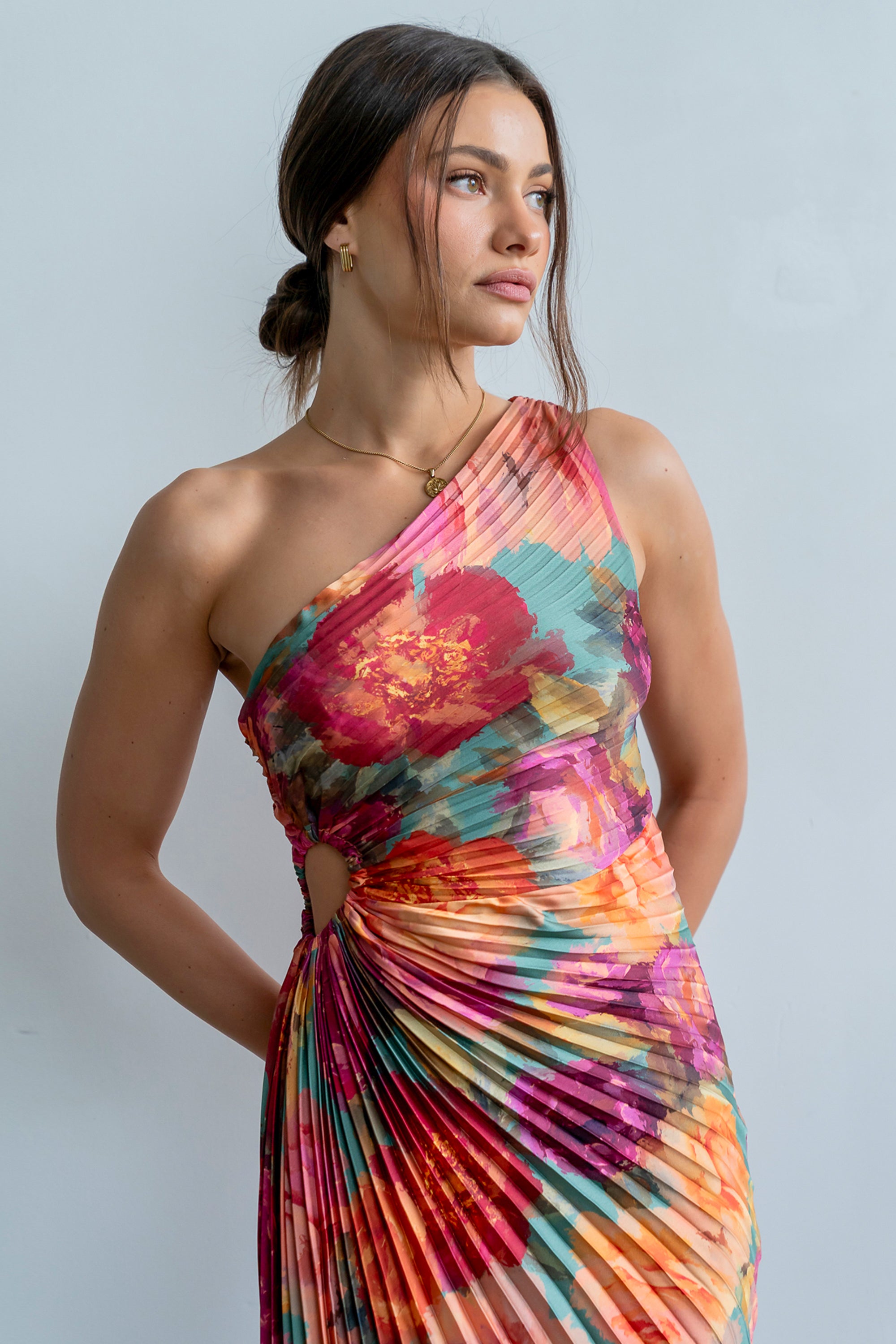 Asymmetrical Pleated Maxi Dress in Multi - FINAL SALE