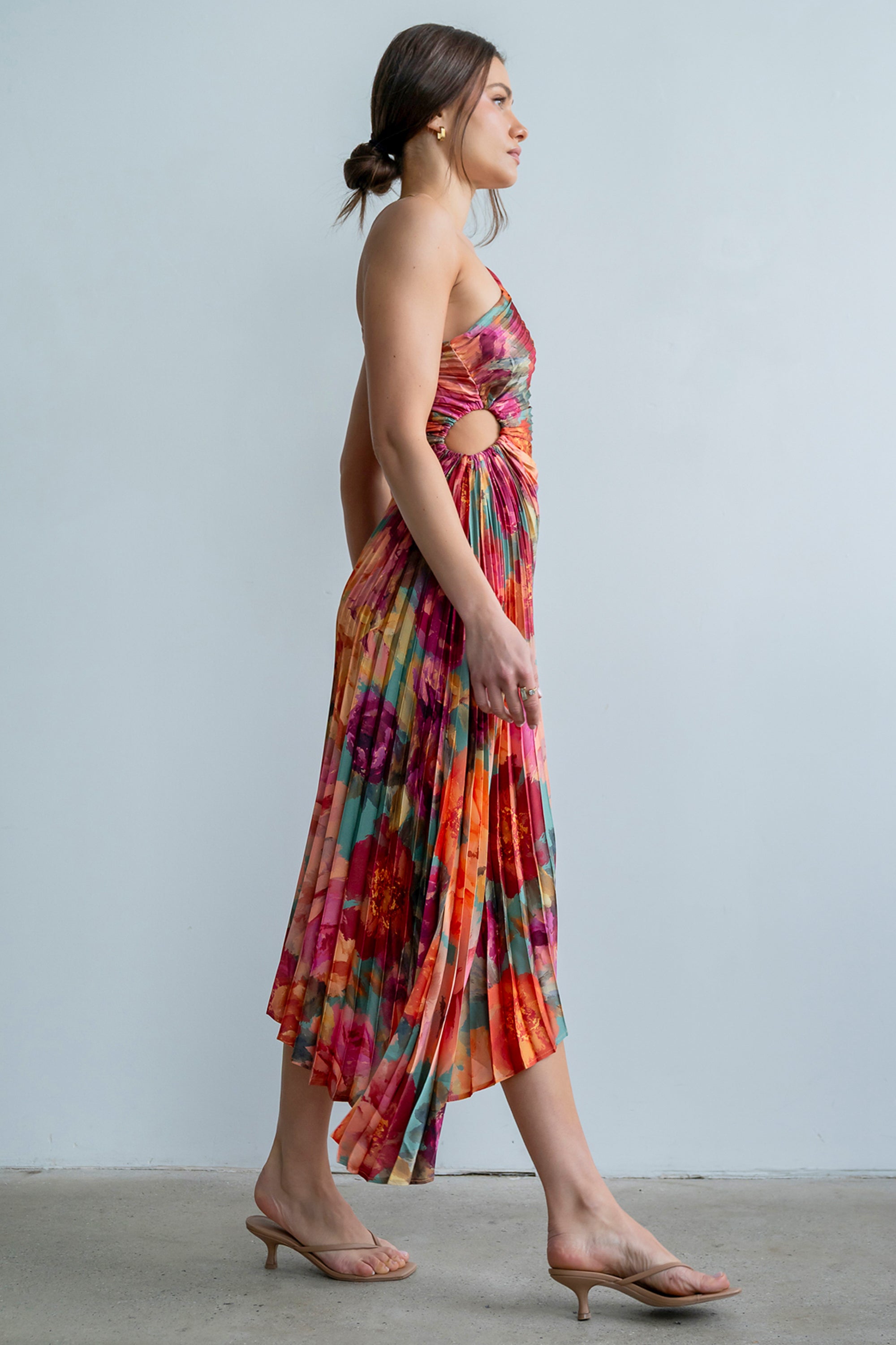 Asymmetrical Pleated Maxi Dress in Multi - FINAL SALE