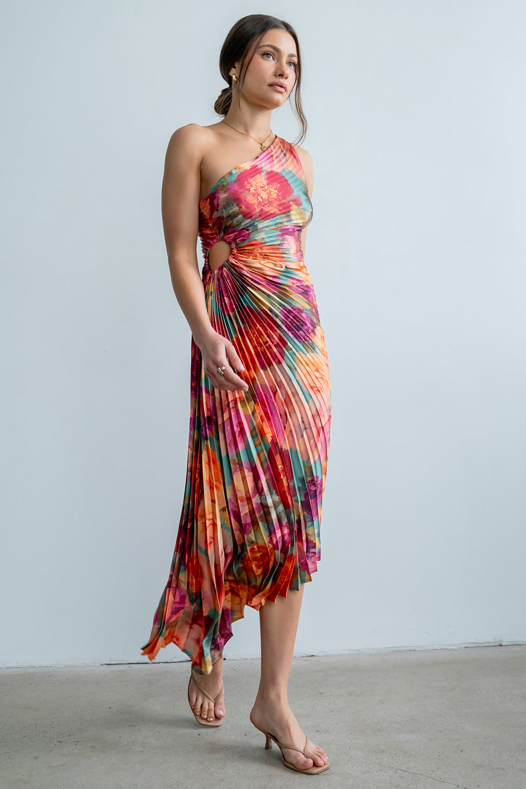 asymmetrical pleated dress Asymmetrical Pleated Maxi Dress in Multi