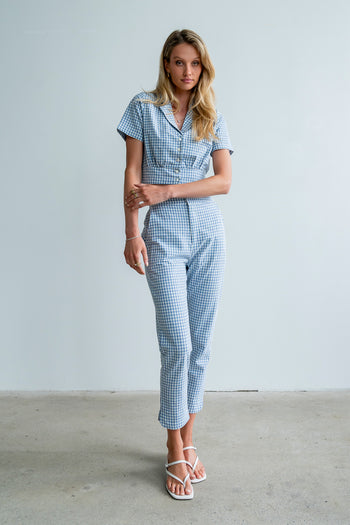 Madie Gingham Button Up in Blue