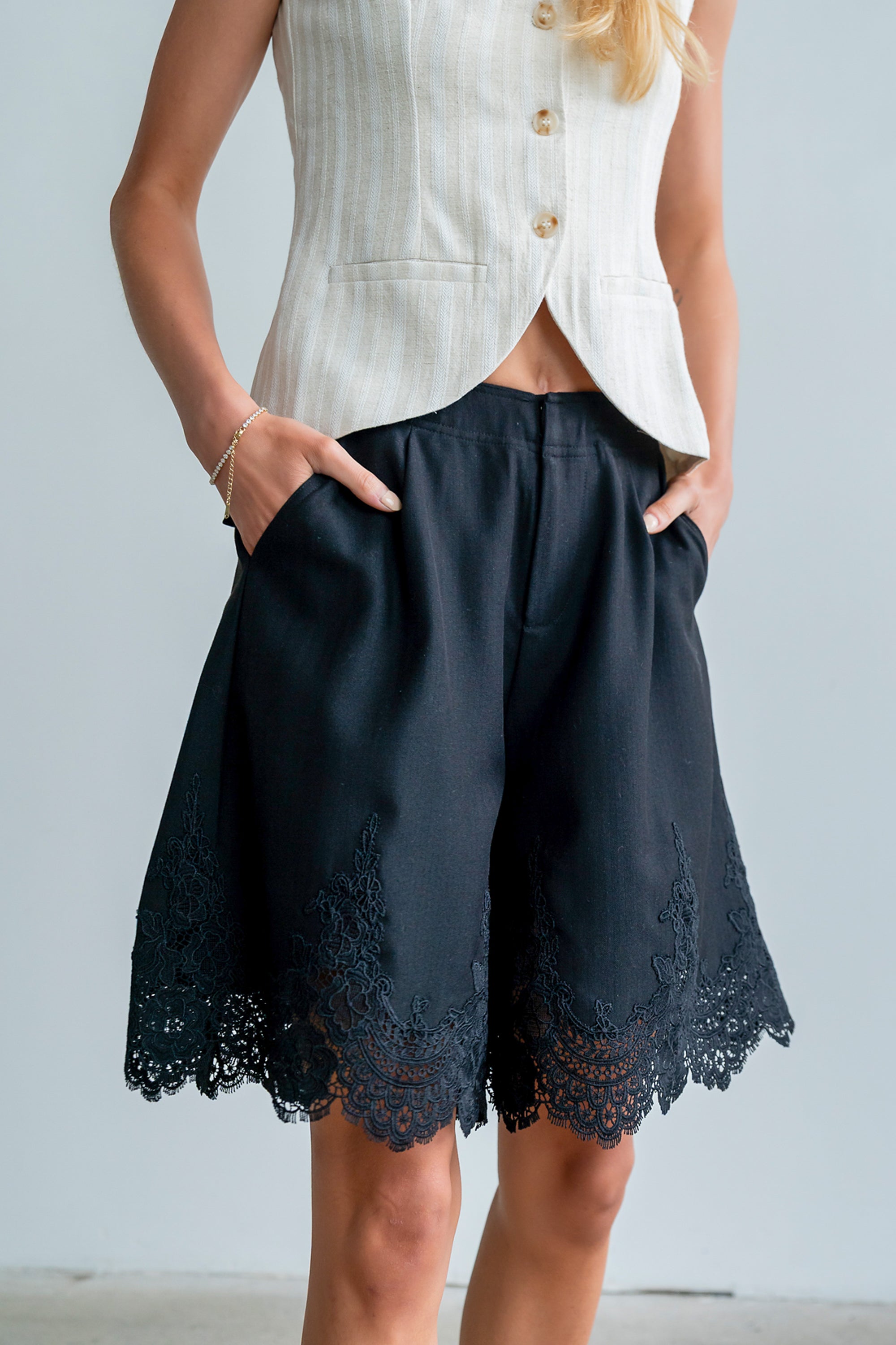 Mazie Lace Trim Shorts in Black Mazie Lace Trim Shorts in Black