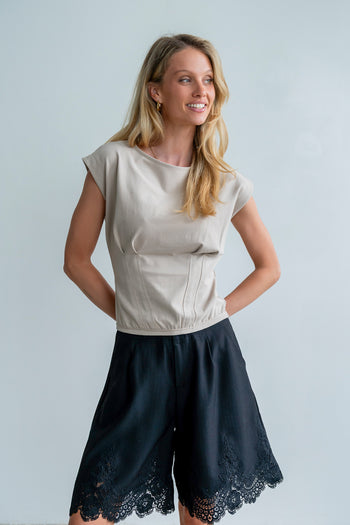 Tam Pleated Top in Taupe