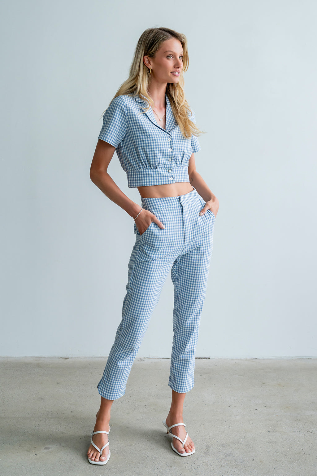 Madie Gingham Button Up in Blue