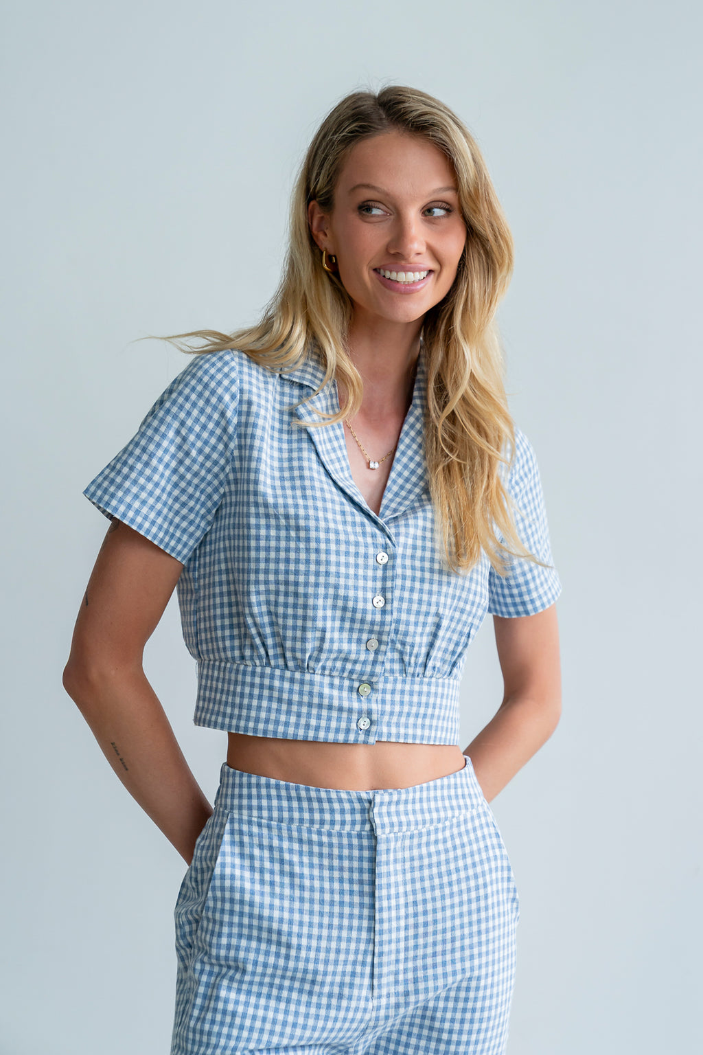 Madie Gingham Button Up in Blue