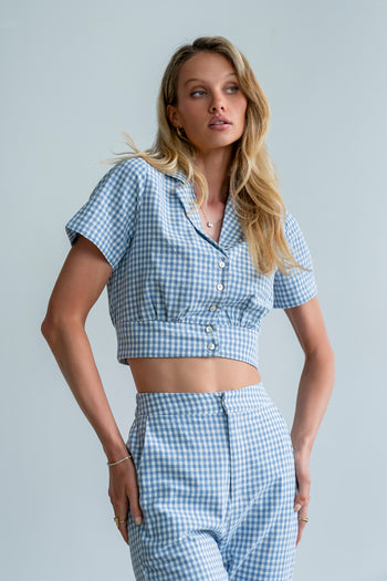 Madie Gingham Button Up in Blue