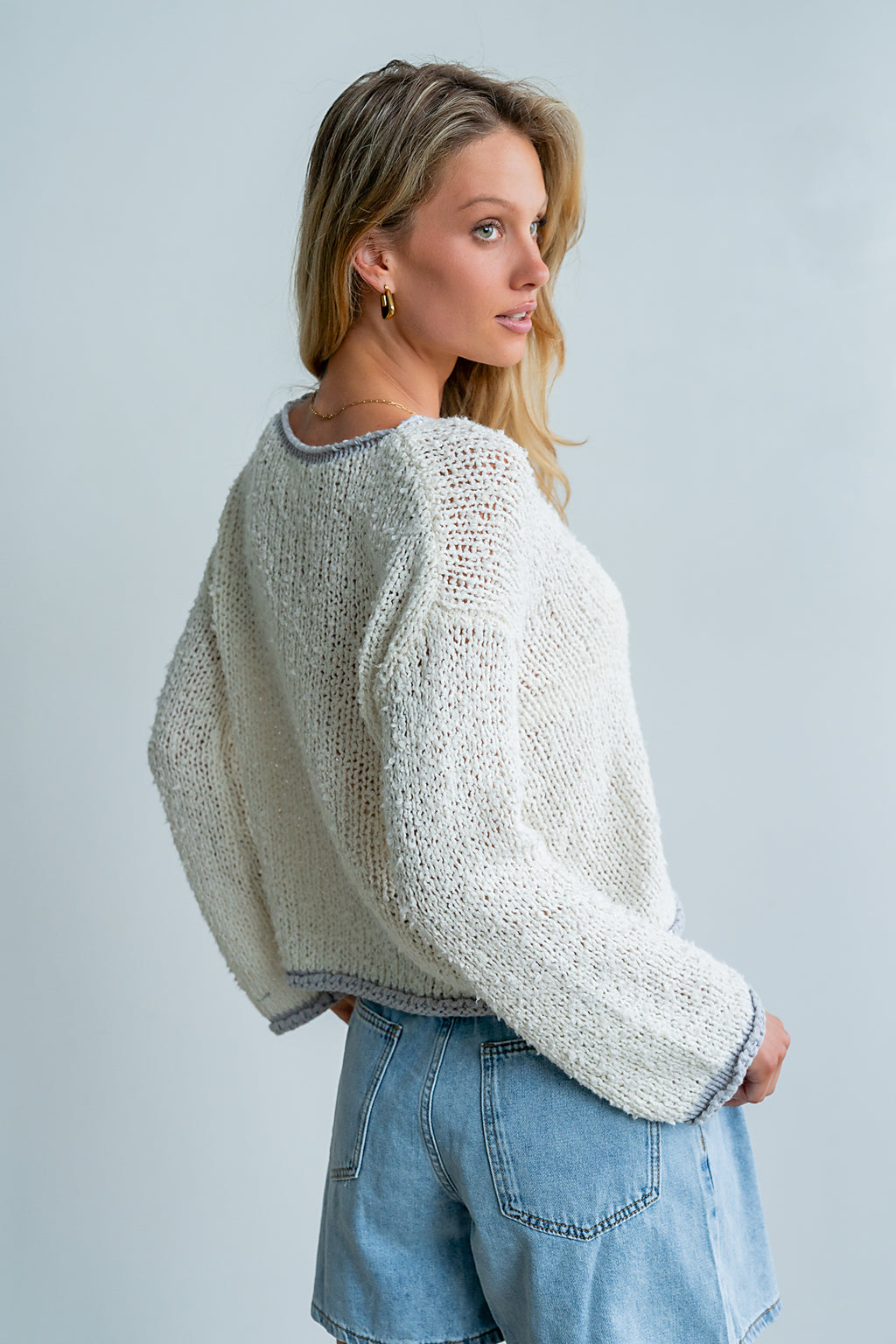 Ariel Contrast Sweater in Ivory