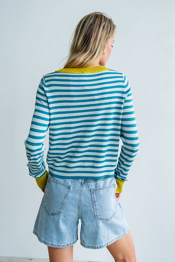 Kailey Striped Cardigan in Teal