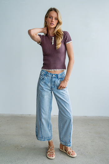 Kinley Contrast Sweater in Plum