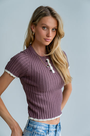 Kinley Contrast Sweater in Plum