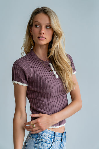 Kinley Contrast Sweater in Plum