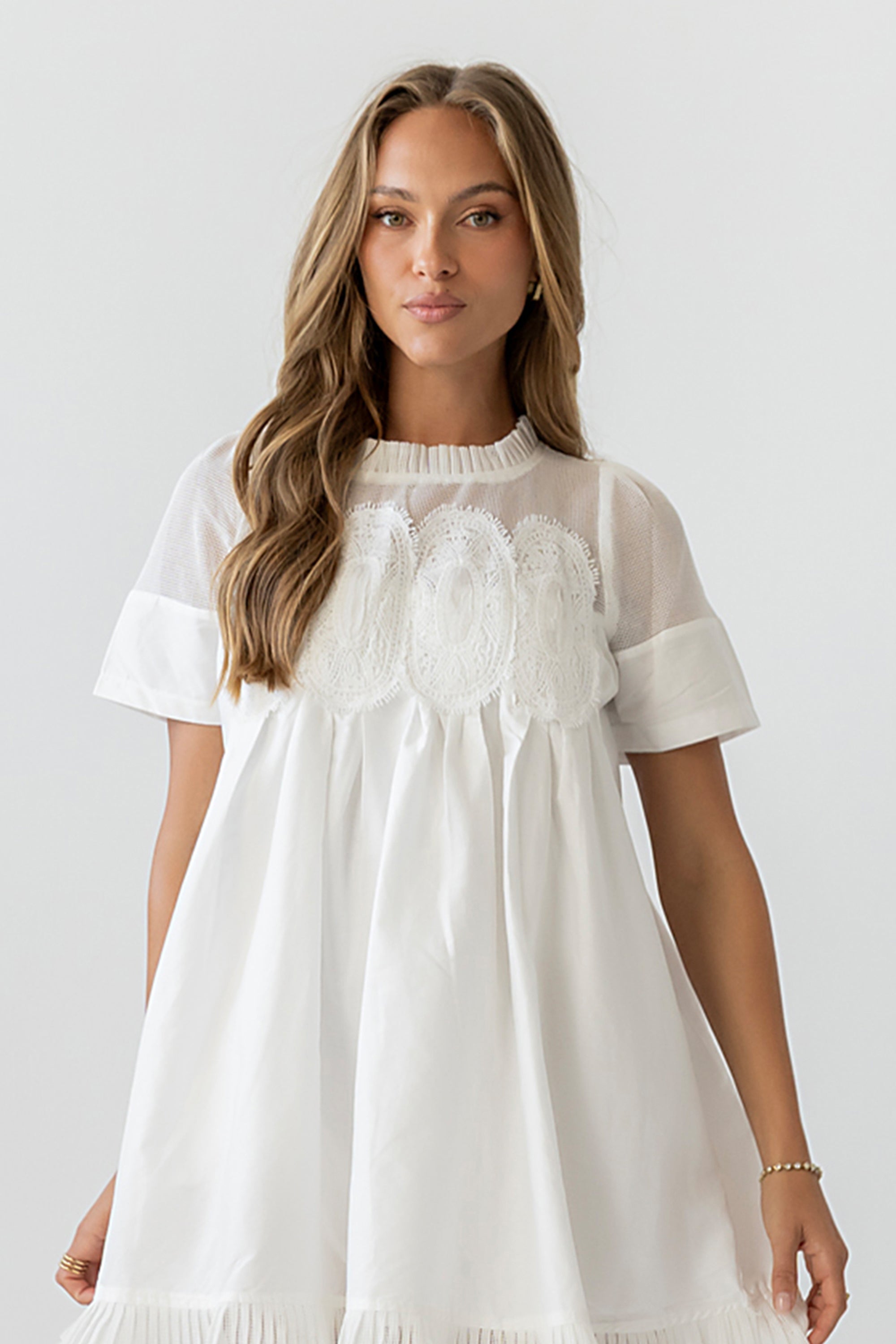 slim fit dress slacks Mesh flare sleeve mini dress in bold floral print – Fashion//SZN main image 1