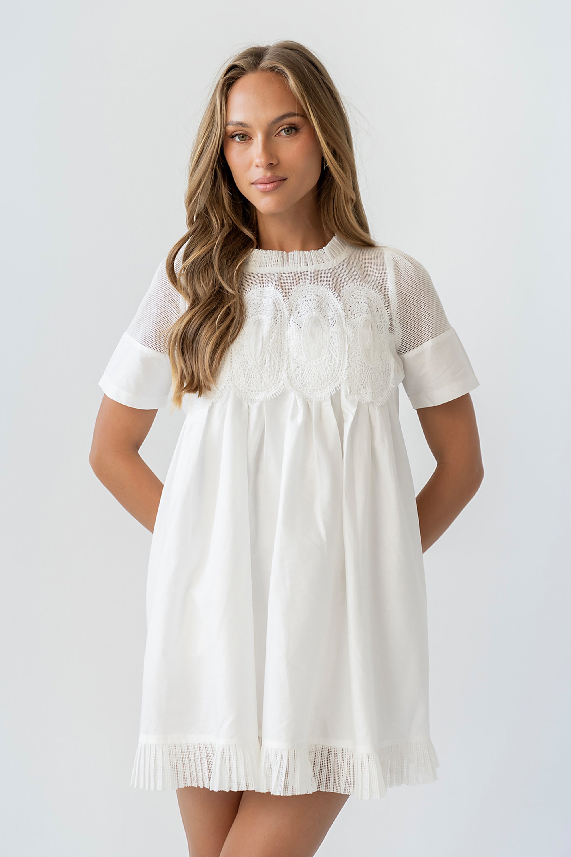 Russel Mesh Mini Dress in Off White S / Off White