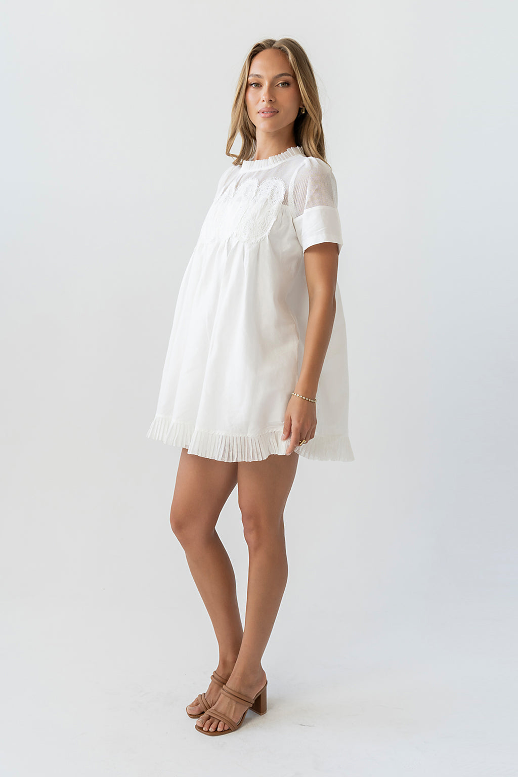 mesh sleeve dress white Russel Mesh Mini Dress in Off White