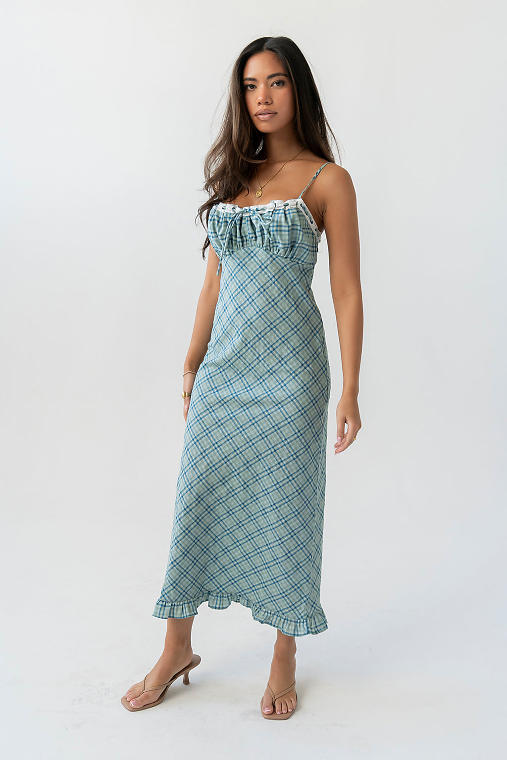green plaid maxi dress Winter Plaid Long Sleeve Maxi Dress main image 0