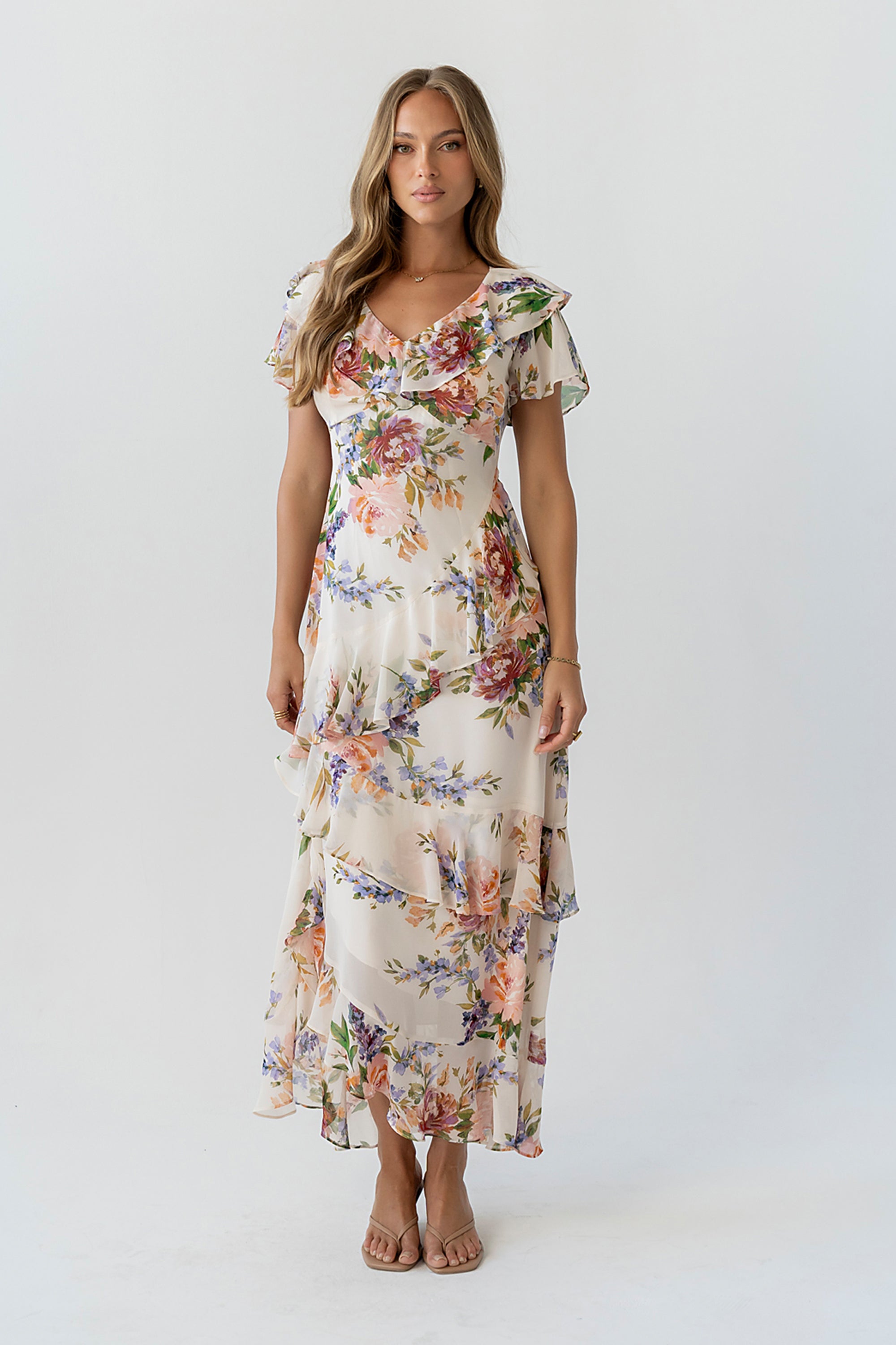 Lauren Ruffle Floral Maxi Dress XL / Multi