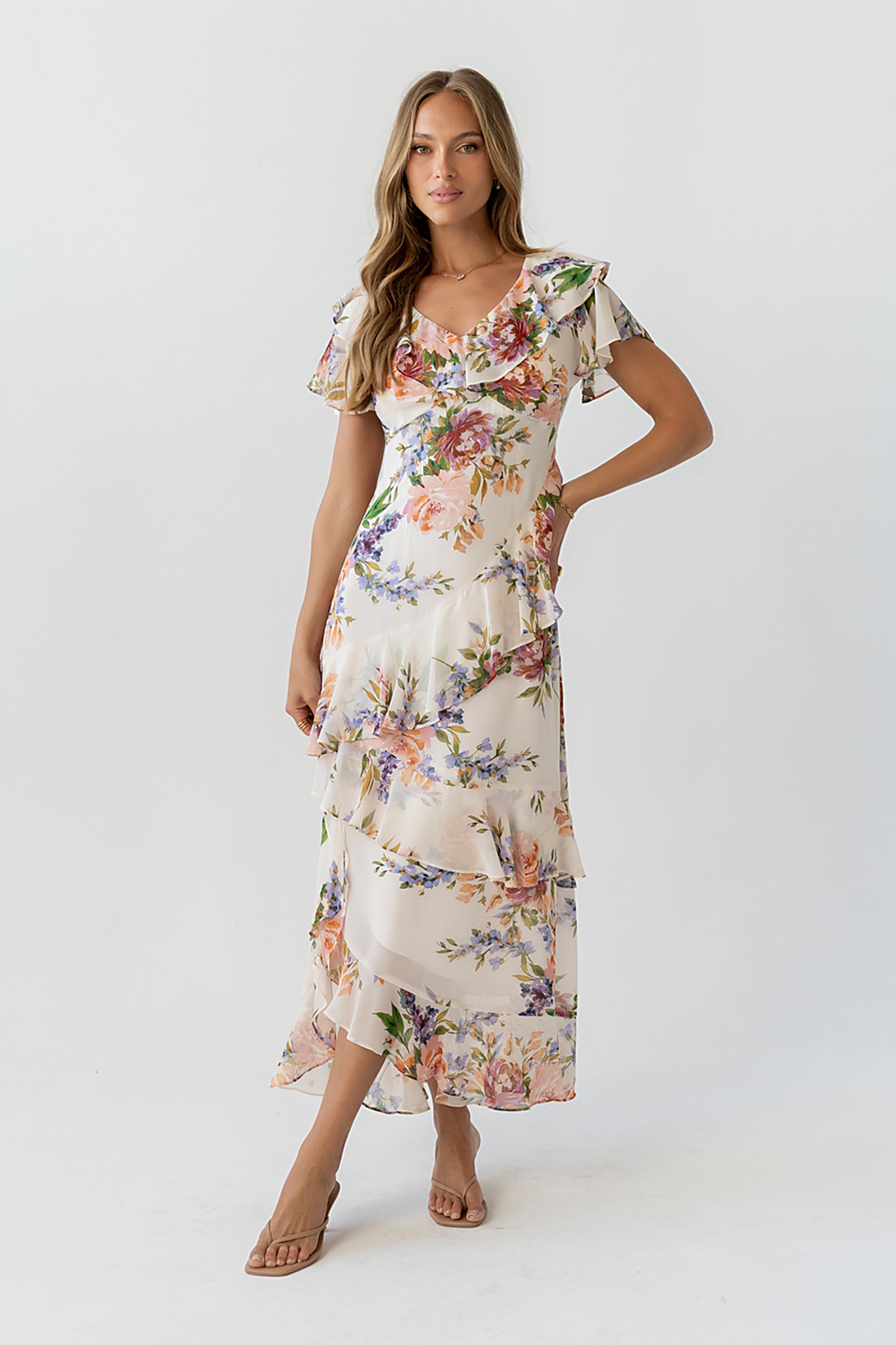 Lauren Ruffle Floral Maxi Dress XL / Multi